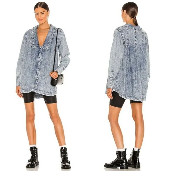 Free peopleCharlie Denim Bd Top in Lightest Indigo XS - Picture 1 of 12